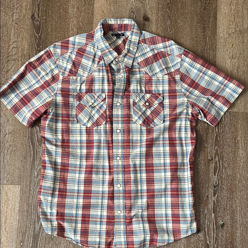 GAP Plaid Short Sleeve Men's Shirt - Red and Blue